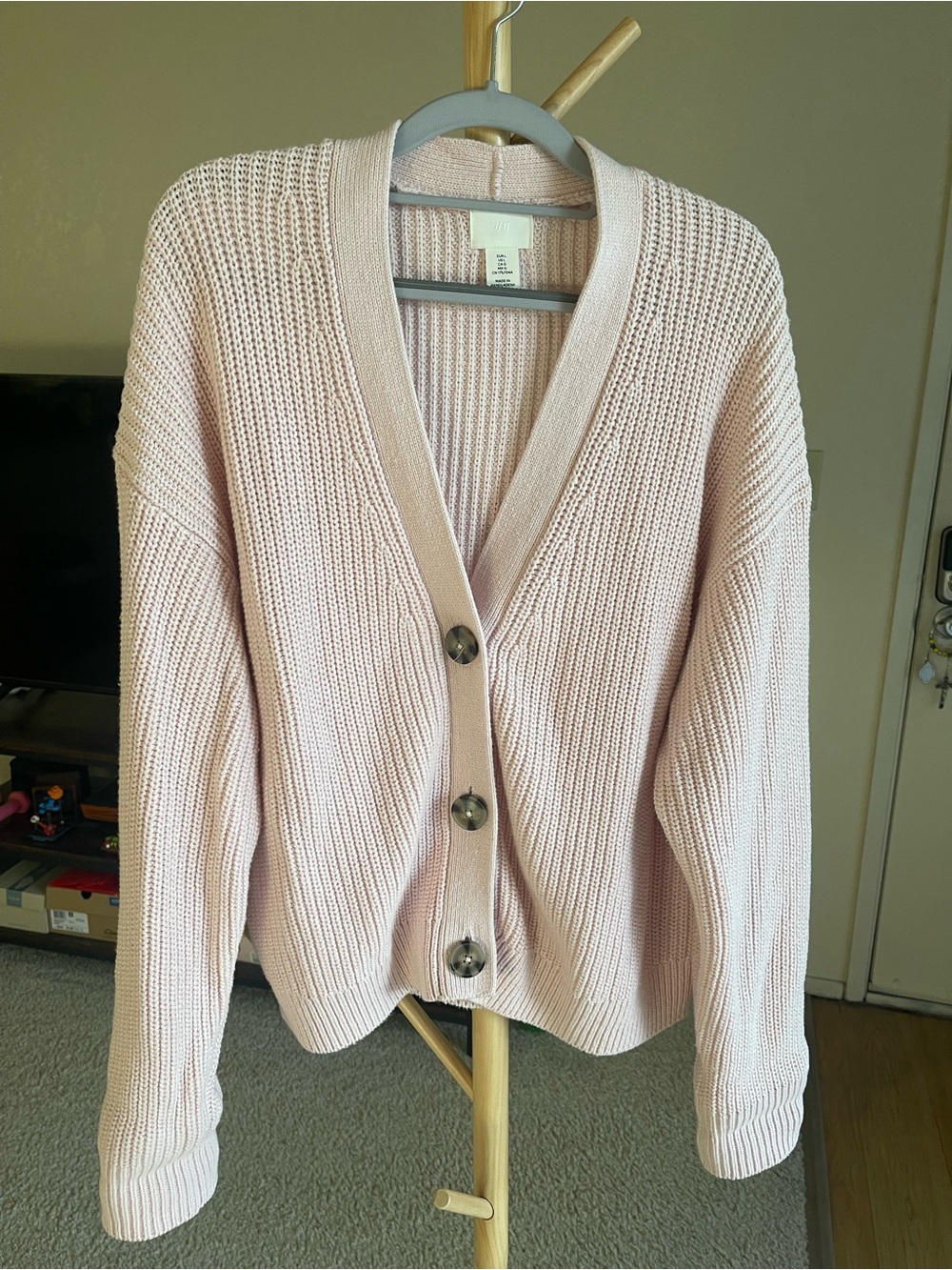 H&M Pale Pink Chunky Knit Button-Down Cardigan